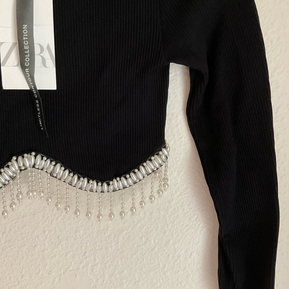 NWT Zara Limitless Contour Collection Beaded Pearl Long Sleeve Top - Picture 3 of 10